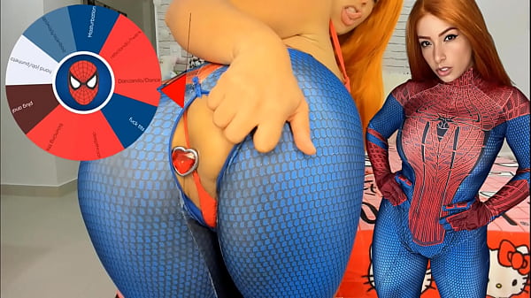 Mary Jane de Spider Man Cosplay feat la roue du jeu sexuel pipe gros seins rebondissant et plug anal ESSAYEZ DE NE PAS CUM